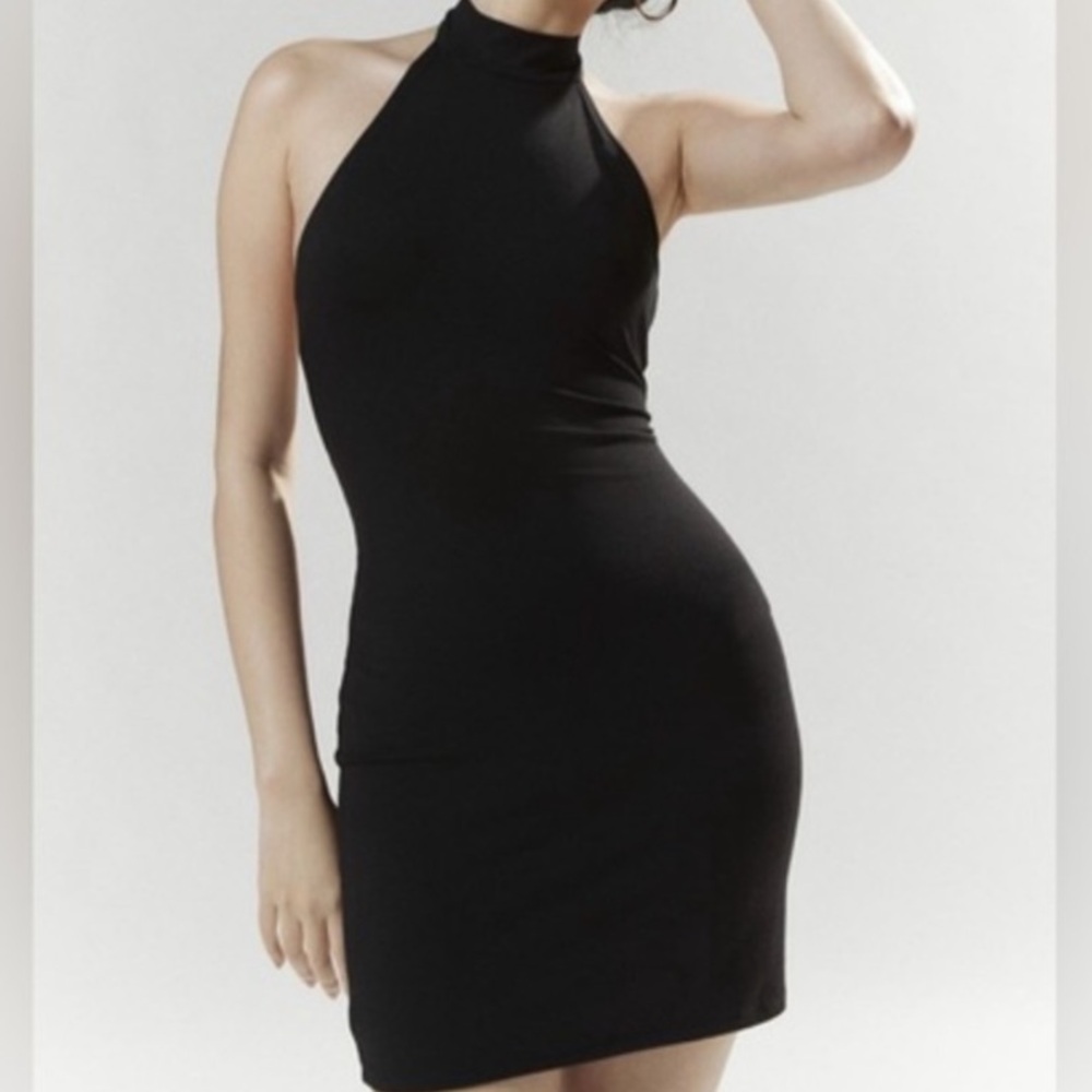 🟤NWT SILENCE + NOISE Olivia Open-Back Halter Dress in Black LG